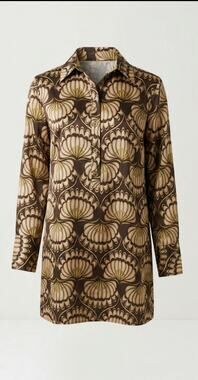 Michael Michael Kors Dress PS Petite Brown Retro Floral Long Sleeve Shirt Dress